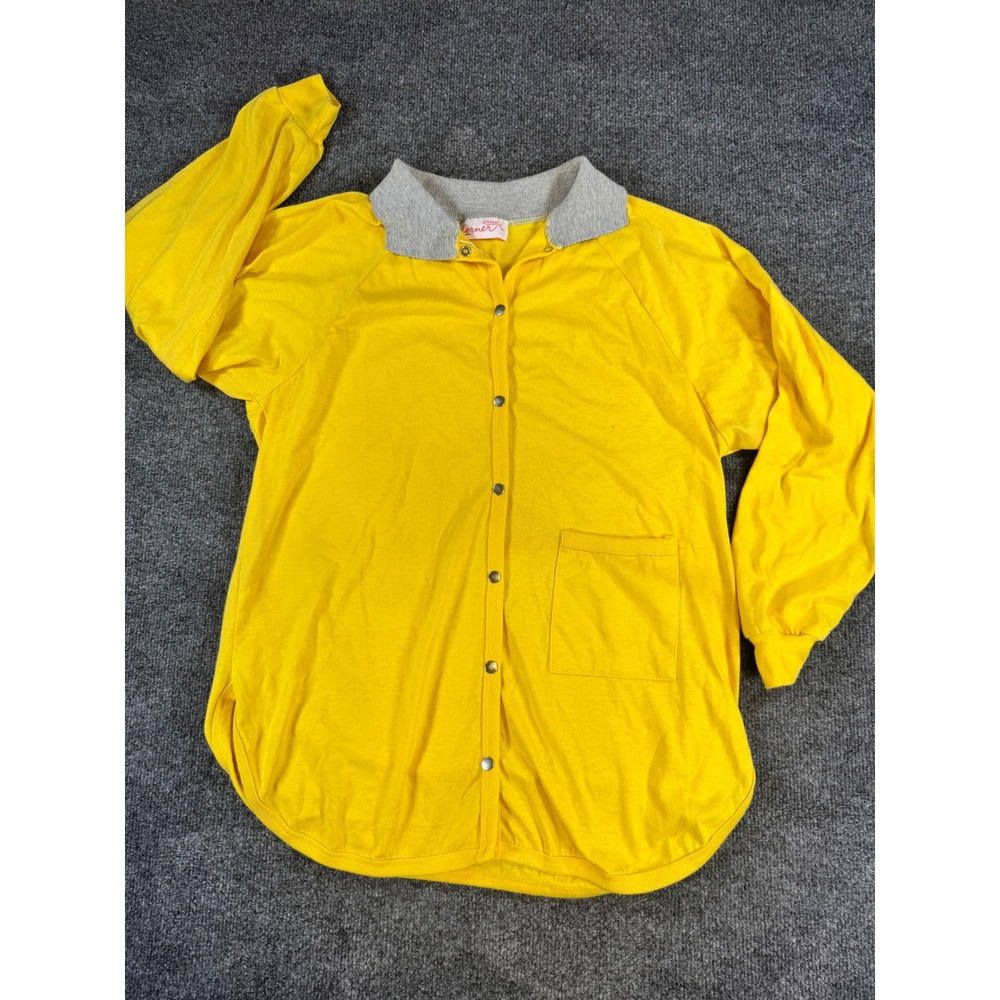Vintage Lerner‎ Woman Yellow Snap Front Long Sleeve Shirt Grey Collar Small